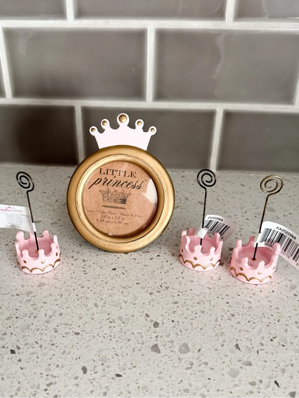 Kate Aspen Little Princess Pink Crown Frame & Place Card Holder Set New
